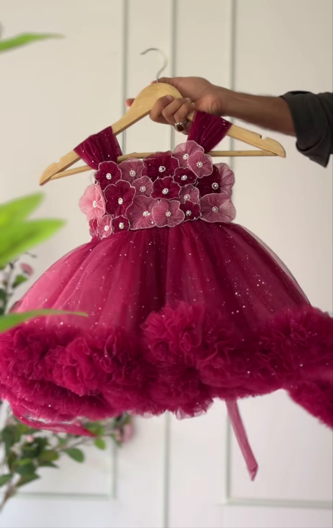 Beautiful Grand Birthday Dress | Royal Partywear Dress | Premium Flower Dress