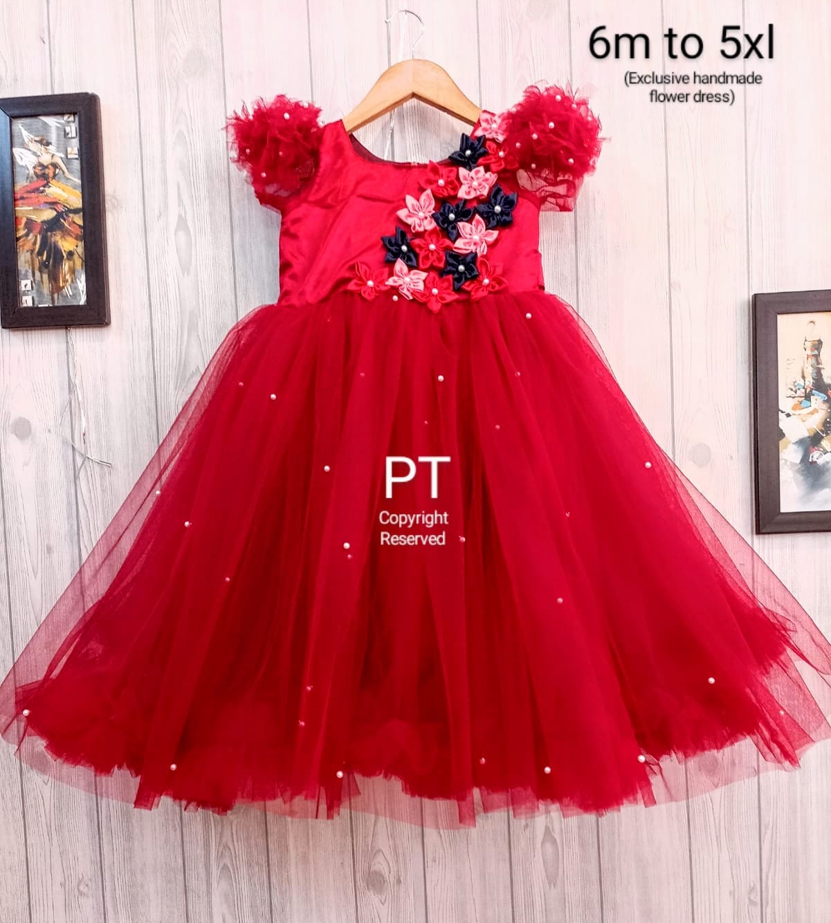 Flower Embellished Dress | Beautiful Flower and Pearl Dress | Birthday and Partywear Dress