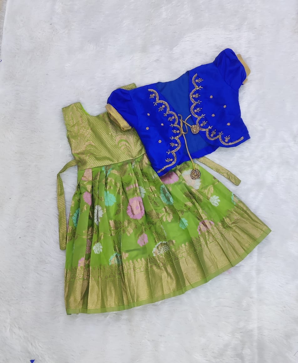 Traditional Pattu Pavadai Set β Elegant Silk Frock with Aari Embroidery for Girls β¨
