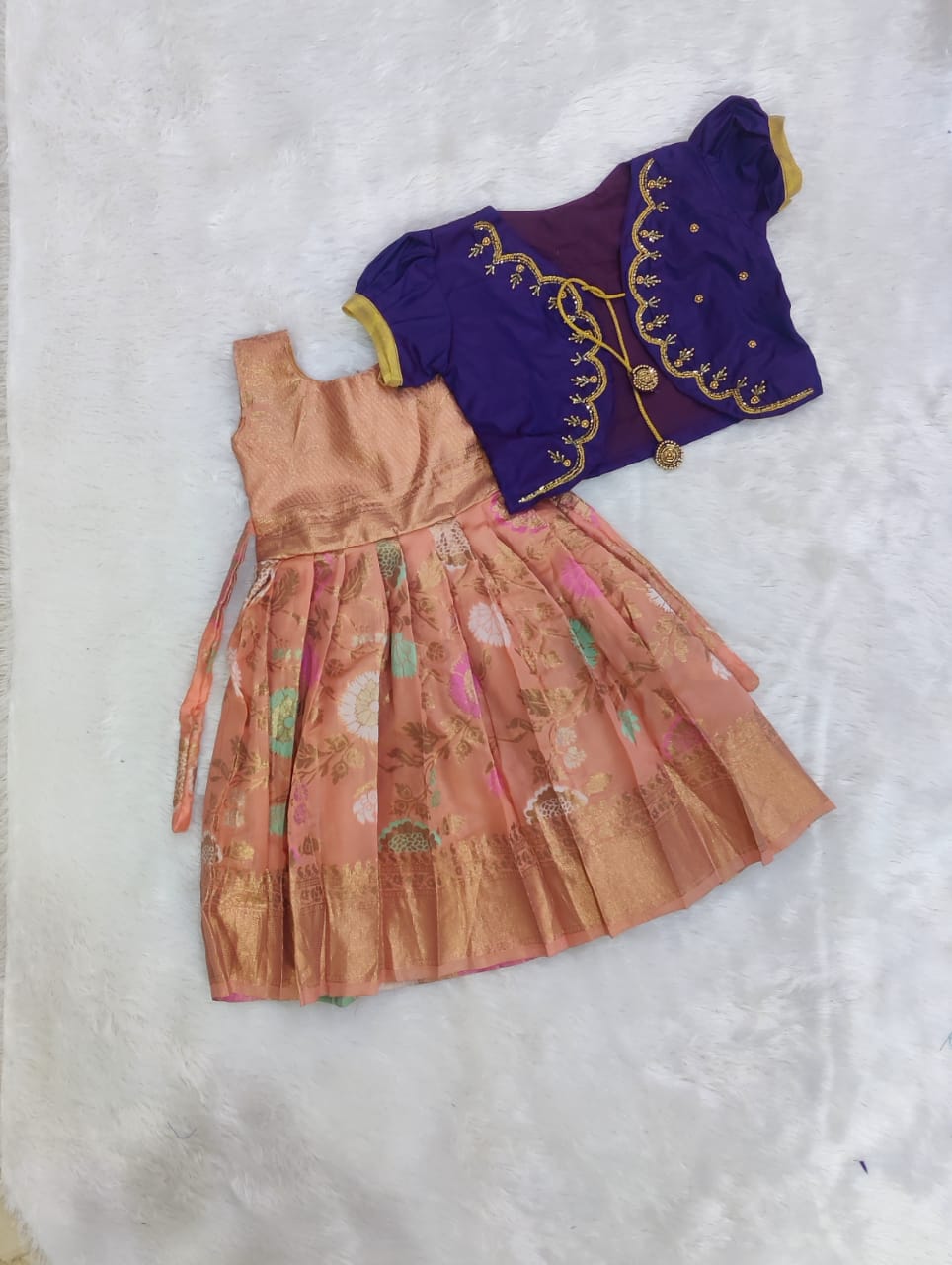 Graceful Pattu Pavadai Set β Aari Embroidery Silk Frock for Girls β¨π