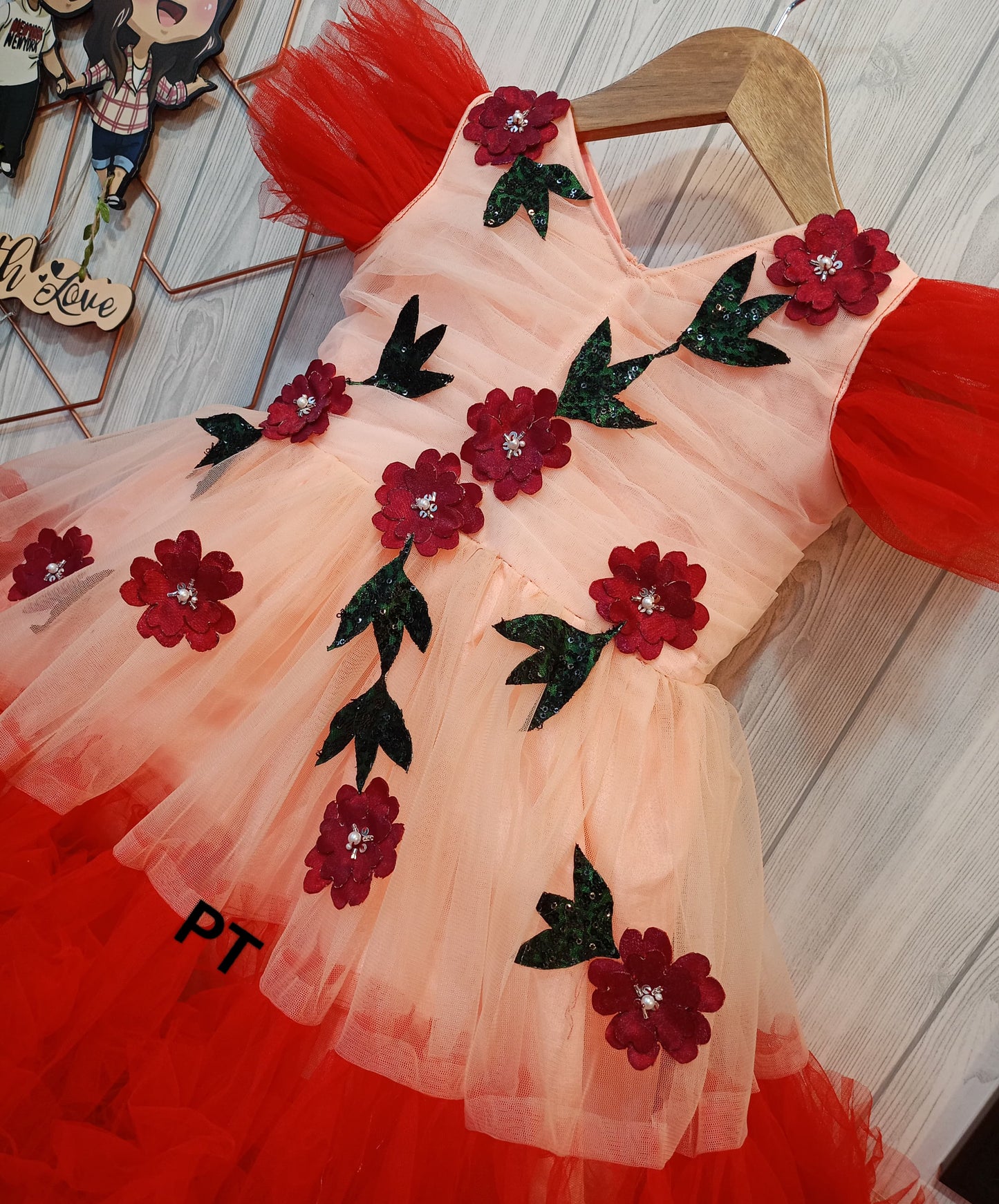 Elegant Flower Birthday Dress for Girls | Mom & Daughter Matching Partywear | Customizable Ruffle Gown