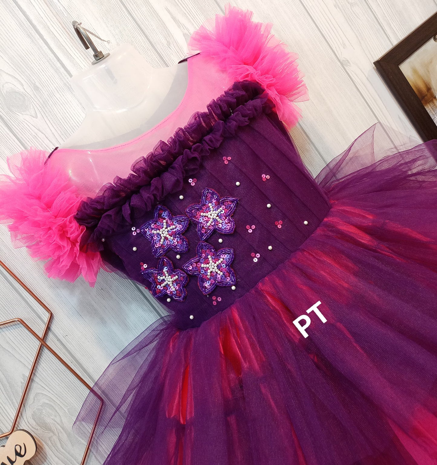 Princess Dress for Birthday Girl | Mom & Daughter Matching Multi-Layer Beaded Birthday Partywear Dress