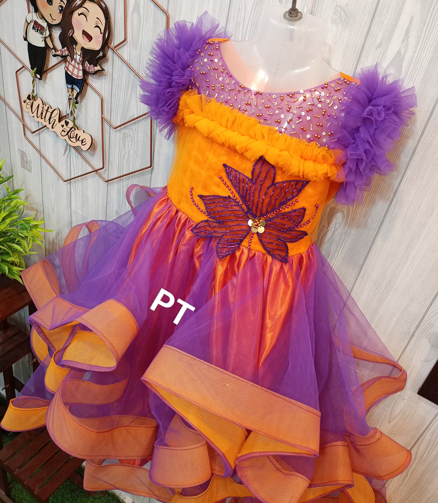 Elegant Ruffle Birthday Dress for Girls | Designer Partywear Gown | Customizable Princess Frock