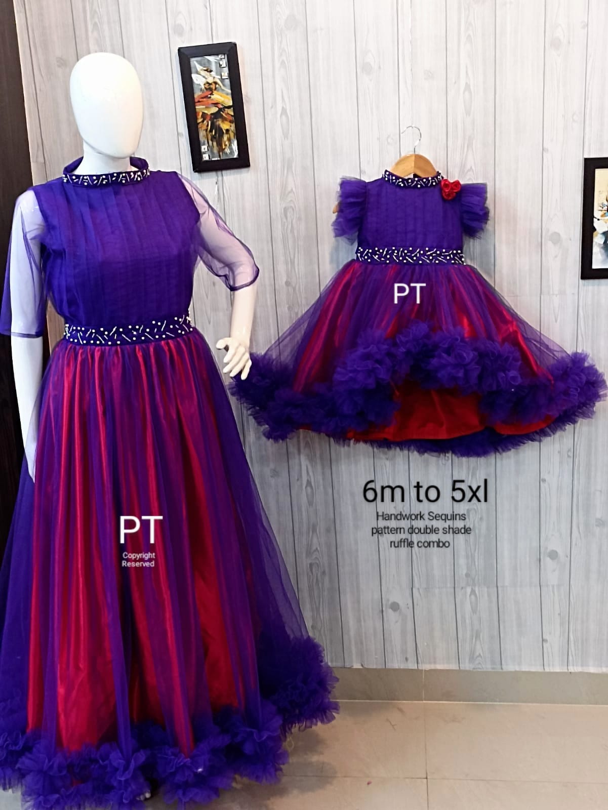 High Low Style Kid Dress | Double Shade Ruffle Design | Mom Daughter Combo | Superhit Birthday Dress