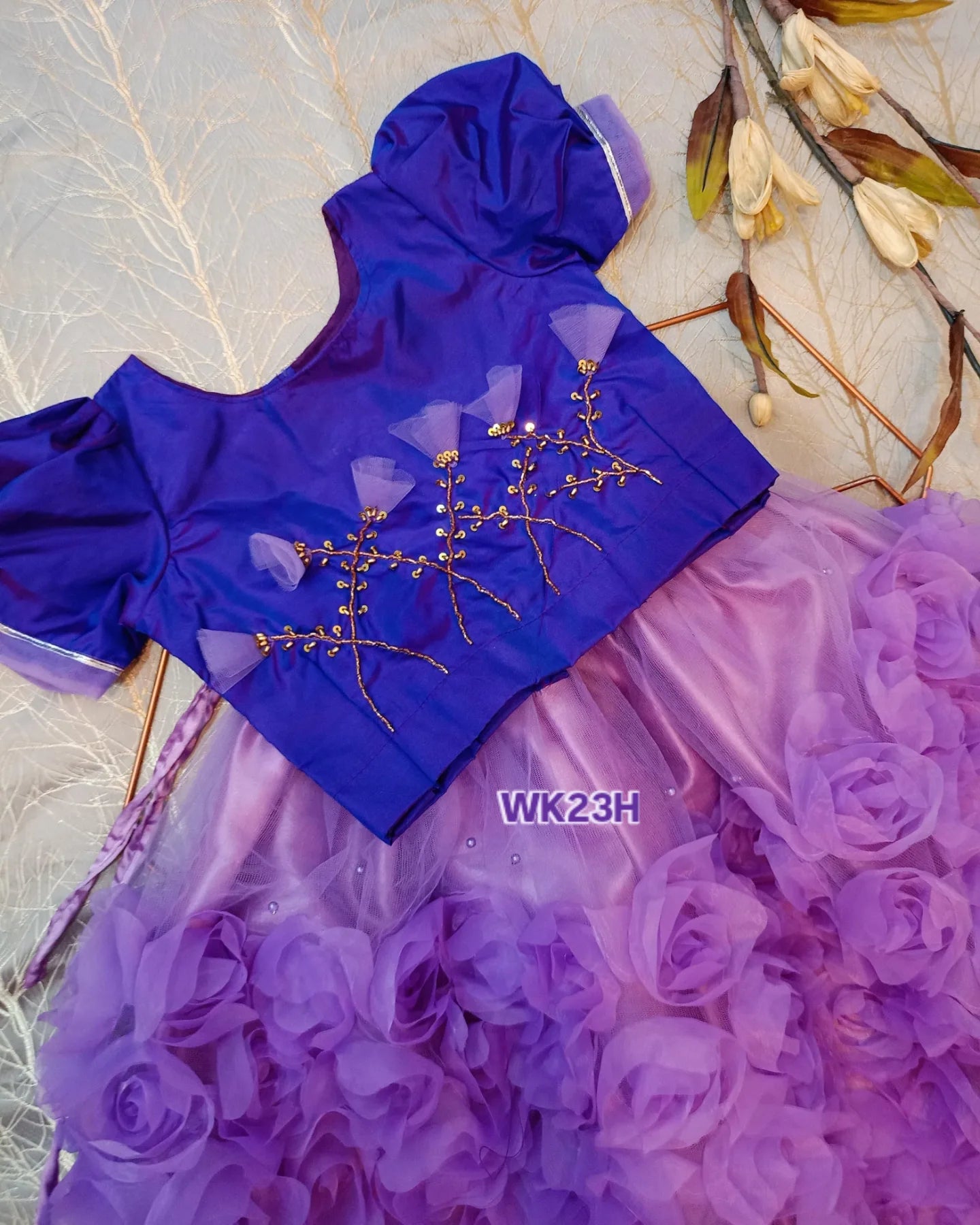 Flower Emboss Stylish Lehnga and Handwork Choli
