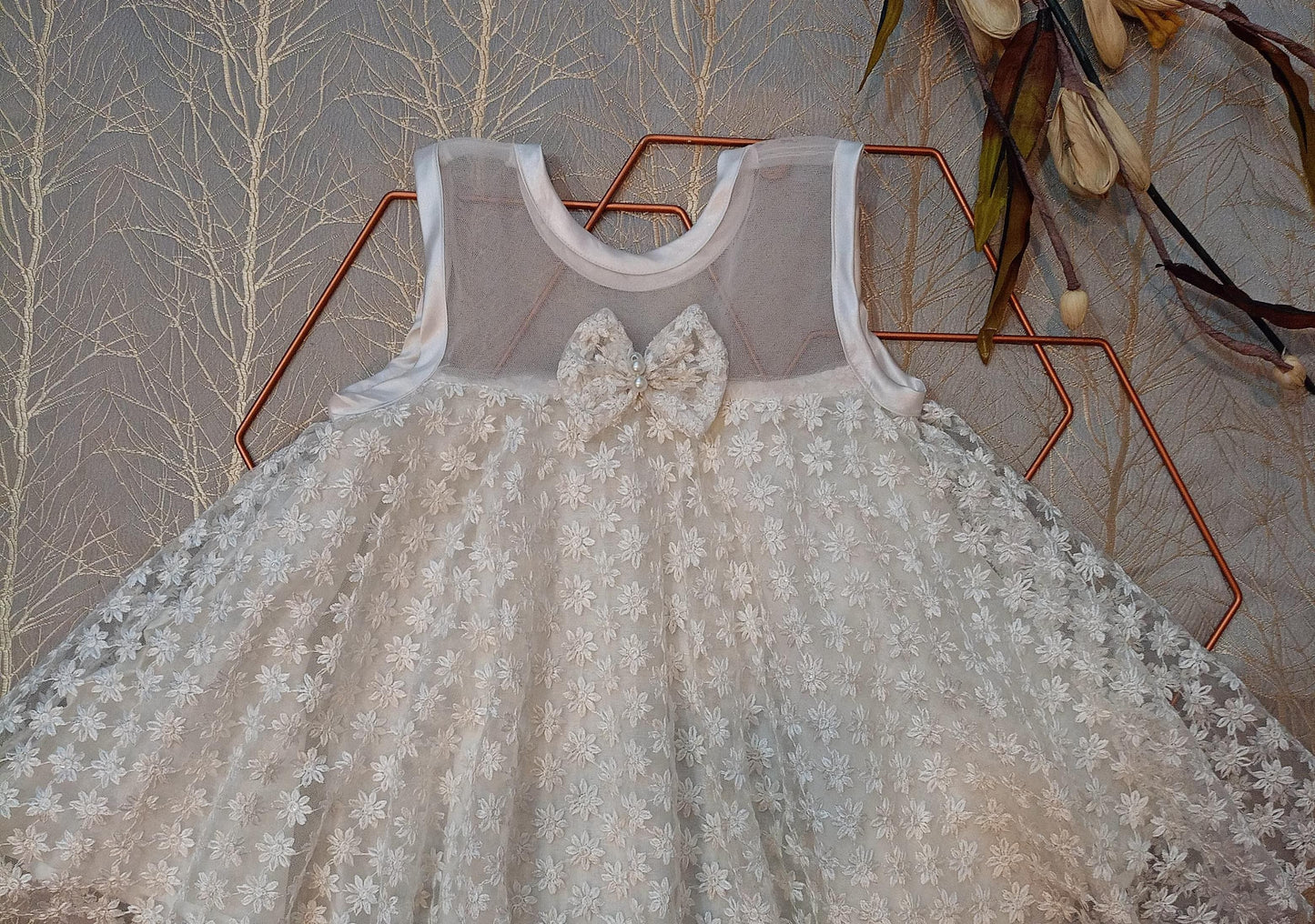 Kids Acoba White Embroidery Umbrella Frock