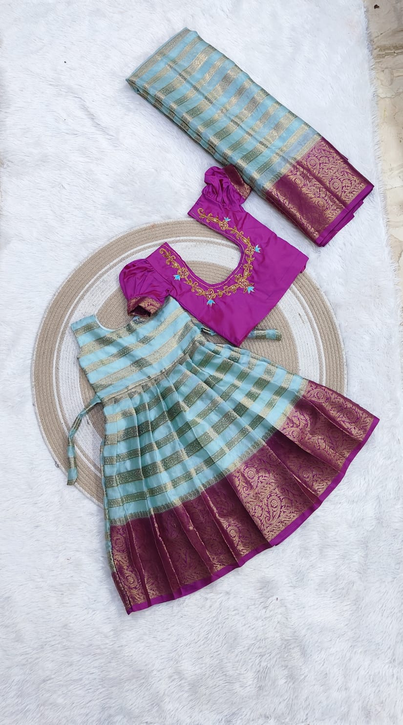Banarasi Silk Embroidered Frock | Pattu Pavadai | Pattu Dress | Pattu Set | Pattu Pavadai Saree | Pavadai sattai
