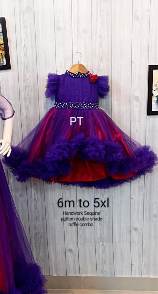 High Low Style Kid Dress | Double Shade Ruffle Design | Partywear Dress| Superhit Birthday Dress
