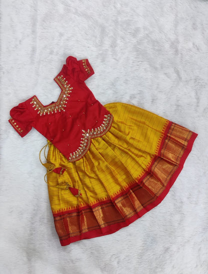 Semi silk  pavadai sattai | Traditional Pattu set