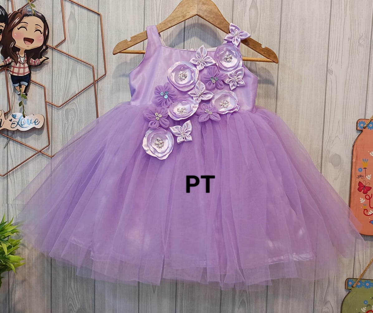 Flower Embellished Beautiful Dress | Cute Partywear Dress | Adorable Birthday Dress