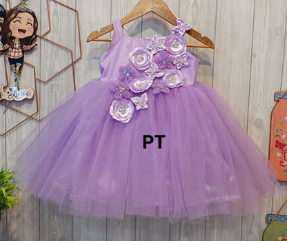 Flower Embellished Beautiful Dress | Cute Partywear Dress | Adorable Birthday Dress