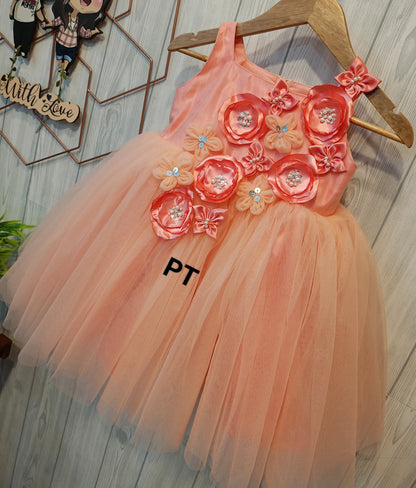 Flower Embellished Beautiful Dress | Cute Partywear Dress | Adorable Birthday Dress