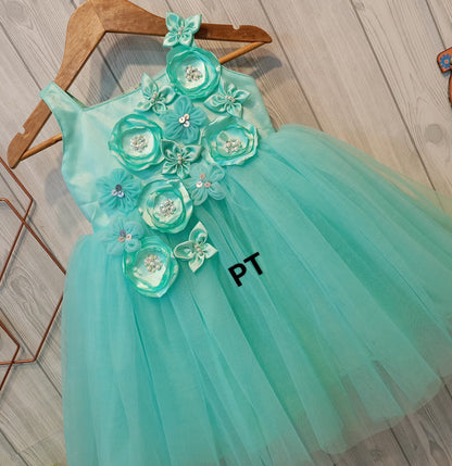 Flowers Embellished Beautiful Dress | Cute Partywear Dress | Adorable Birthday Frock