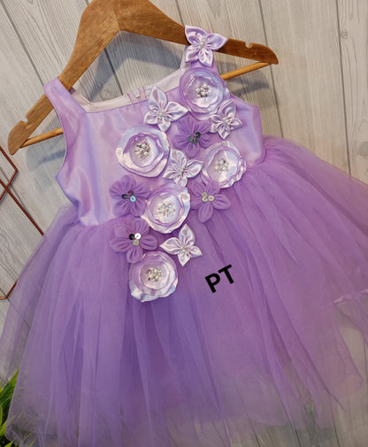 Flower Embellished Beautiful Dress | Cute Partywear Dress | Adorable Birthday Dress