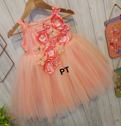 Flower Embellished Beautiful Dress | Cute Partywear Dress | Adorable Birthday Dress