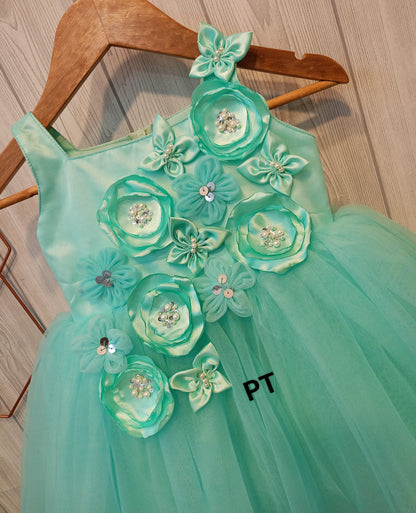 Flowers Embellished Beautiful Dress | Cute Partywear Dress | Adorable Birthday Frock