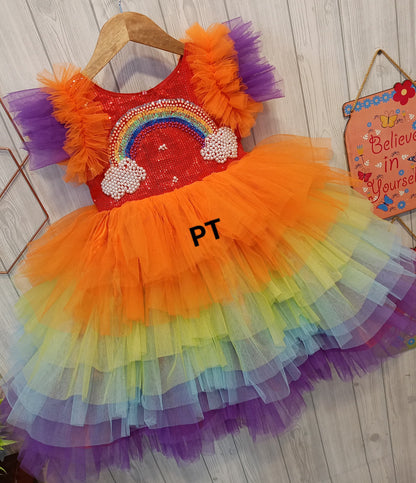 Rainbow Dress for Birthday | Partywear Dress