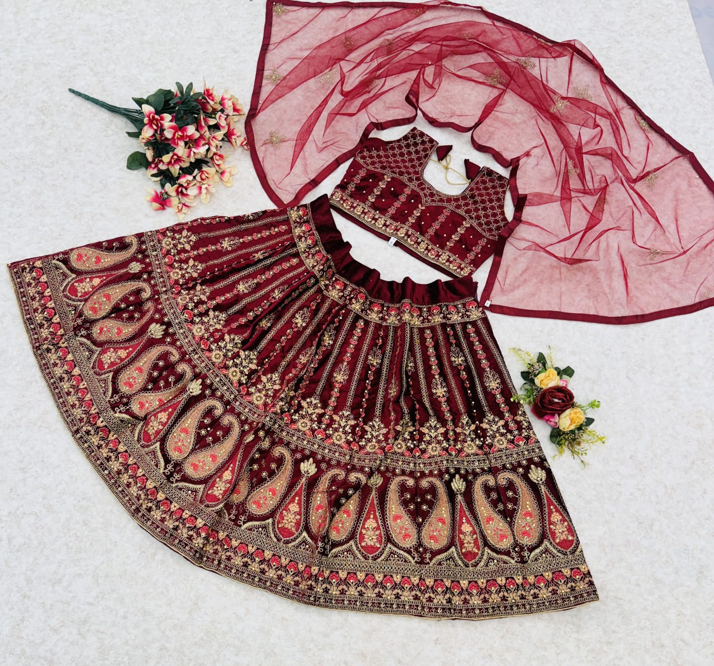 Stretchable Velvet Lehenga for Kids | Lehnga choli for kids