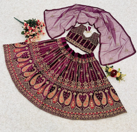 Stretchable Velvet Lehenga for Kids | Lehnga choli for kids