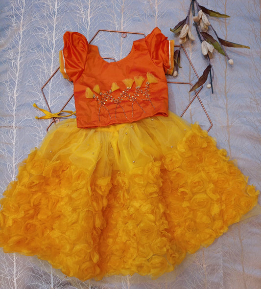 Flower Emboss Stylish Lehnga and Handwork Choli