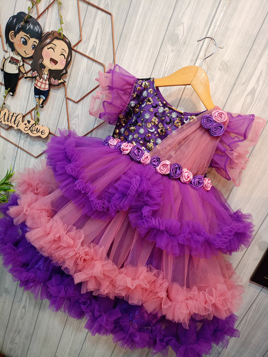 ☁️ Cloud Ruffle Design Birthday Dress for Girls – A Dreamy Celebration Look! 🎉✨
