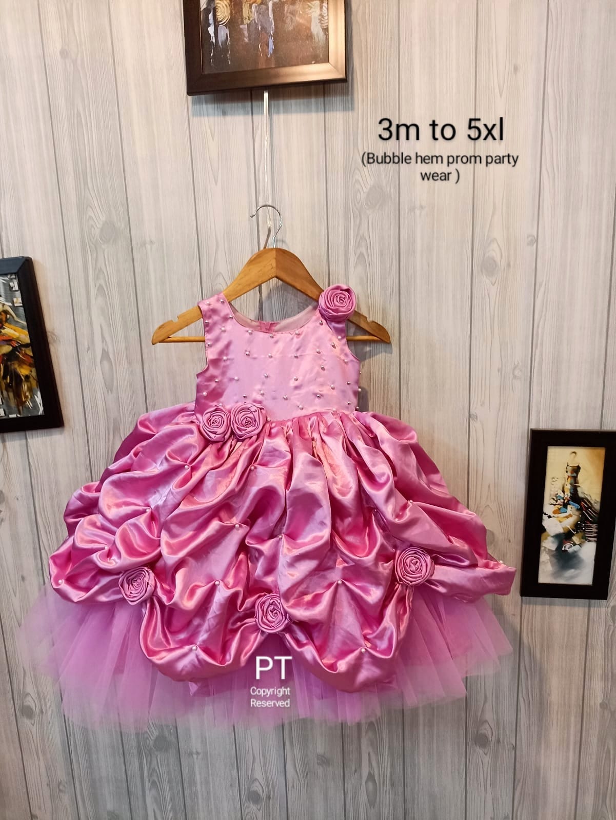 Satin Handwork Rose Flower Dress | Beautiful Flower Birthday Dress