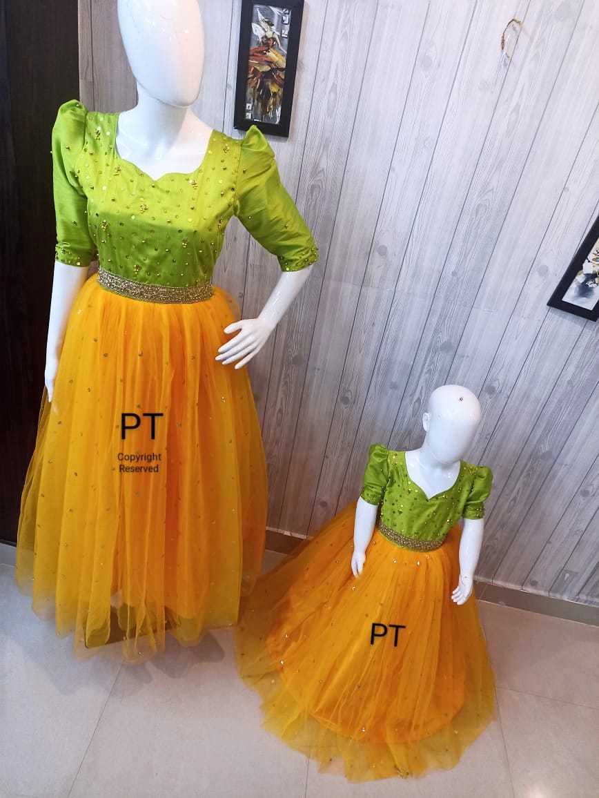 Ethnic Mom Daughter Dress | Exclusive Beads Work Birthday and Partywear Dress
