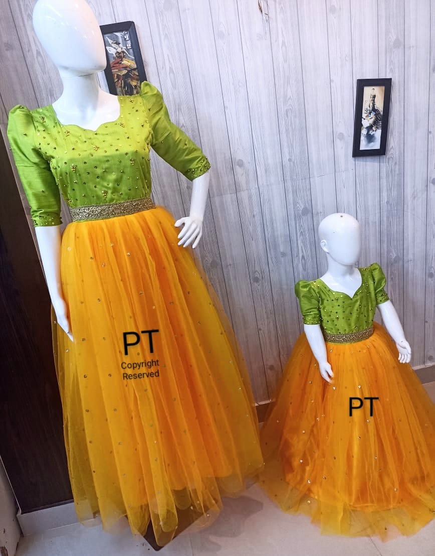 Ethnic Mom Daughter Dress | Exclusive Beads Work Birthday and Partywear Dress