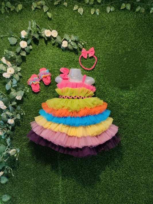 Beautiful Multicolor Birthday Dress | Layered Birthday Dress