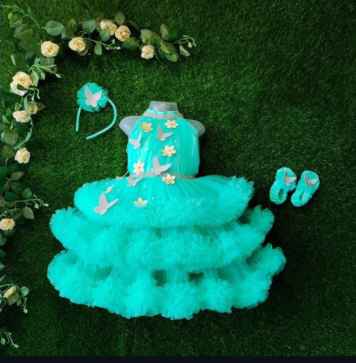 Beautiful Multi Frilled Butterfly and Flower Birthday Dress | Party wear dress