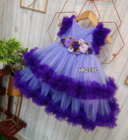 Purple Layered Birthday Dress for Girls – Customizable Partywear Frock