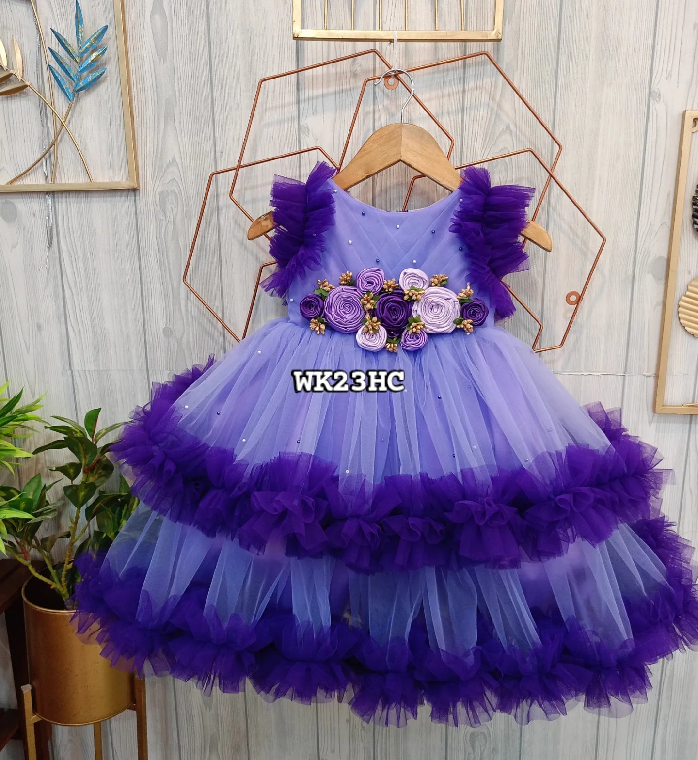 Purple Layered Birthday Dress for Girls – Customizable Partywear Frock