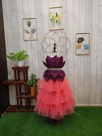 Kids Lotus Structured Choli & Lehenga – Premium Birthday & Partywear Outfit (Customizable Colors)