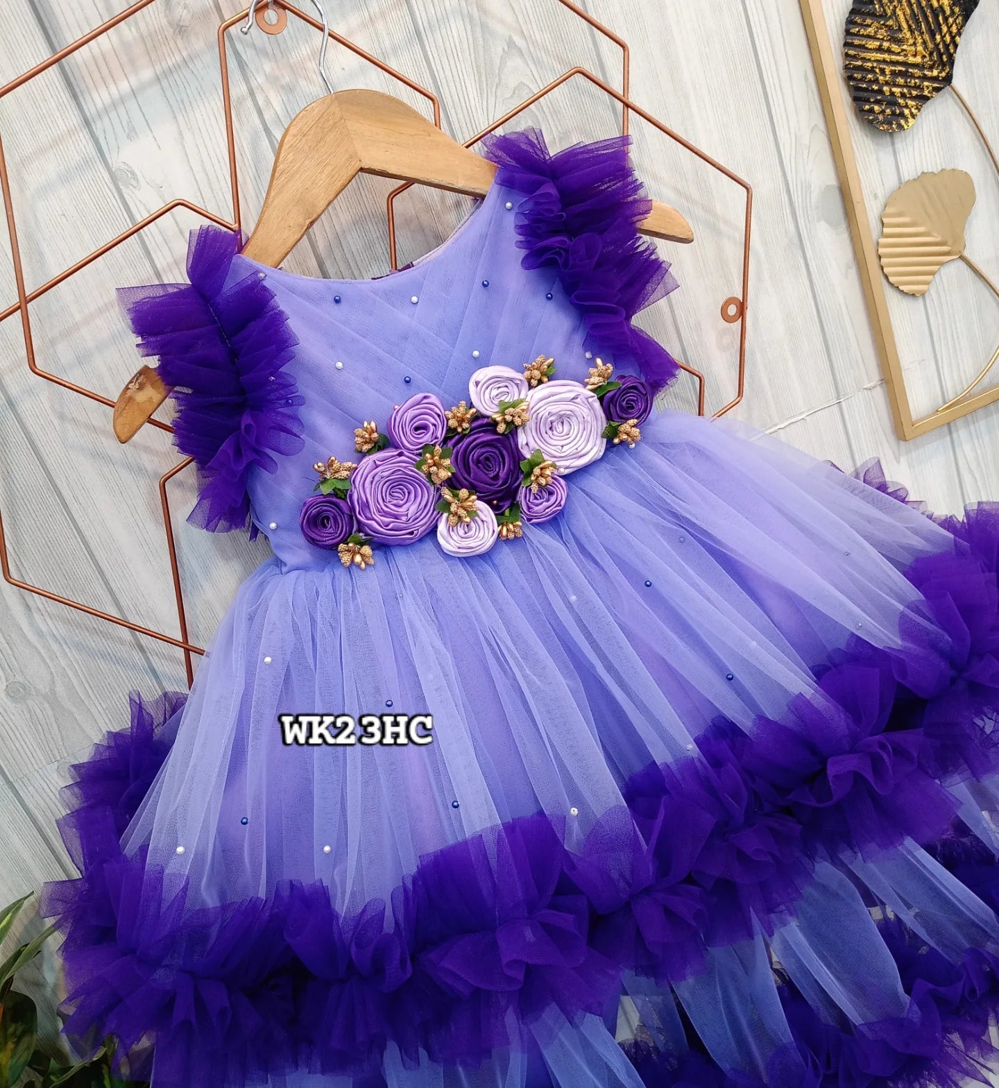 Purple Layered Birthday Dress for Girls – Customizable Partywear Frock