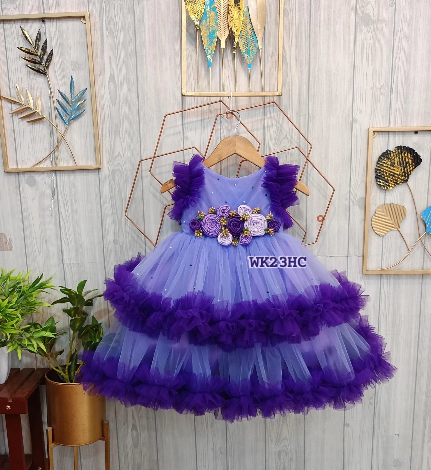 Purple Layered Birthday Dress for Girls – Customizable Partywear Frock