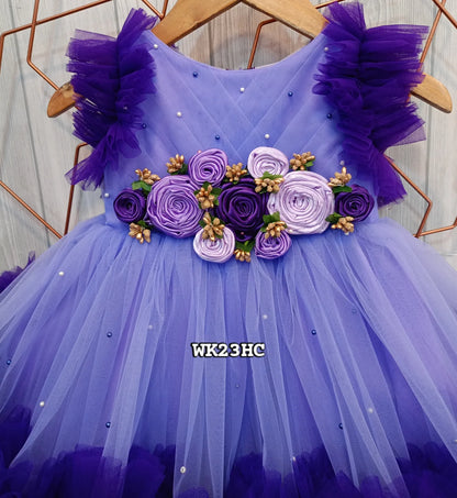 Purple Layered Birthday Dress for Girls – Customizable Partywear Frock