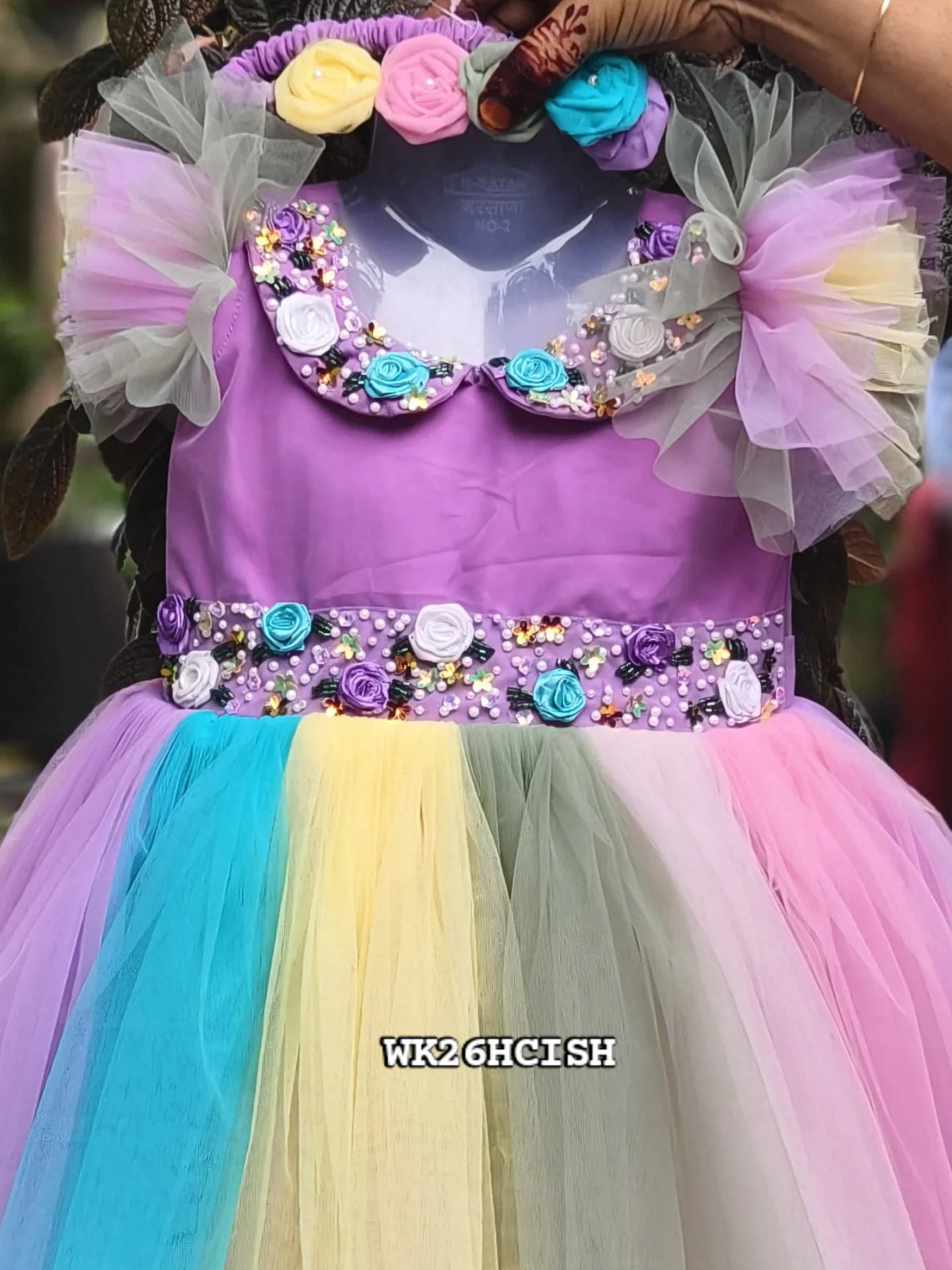 Rainbow Pastel Birthday Dress for Girls – Customizable Handcrafted Partywear