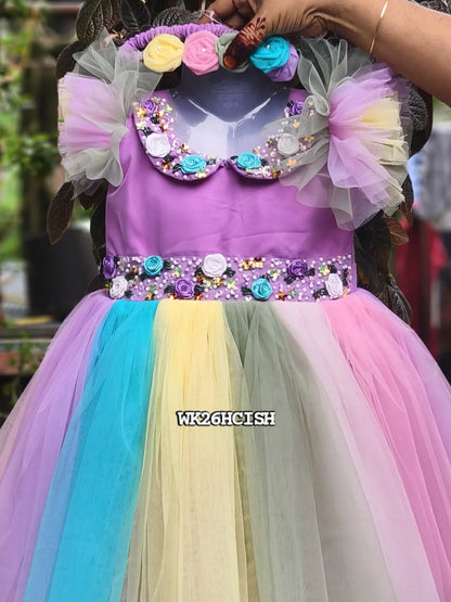 Rainbow Pastel Birthday Dress for Girls – Customizable Handcrafted Partywear
